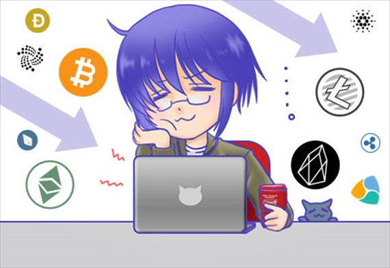 下落する仮想通貨にため息をついているしんちゃん