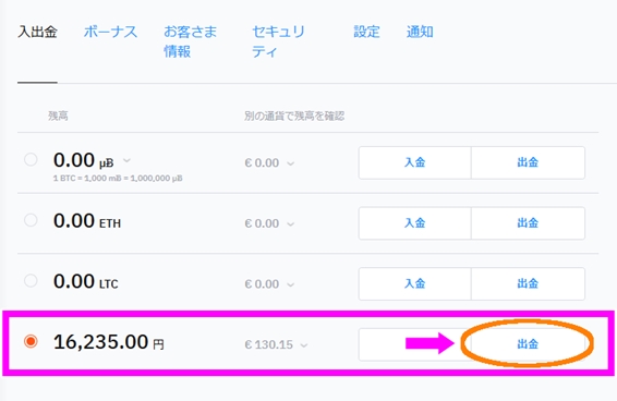 ビットカジノ日本円出金