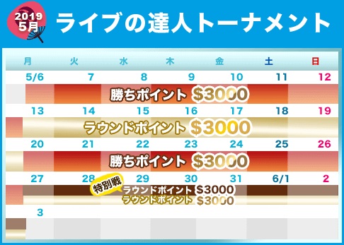 賞金総額$15,000!!ライブの達人トーナメントのカレンダー