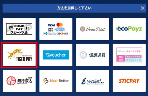 入金画面から『TIGER PAY』を選択