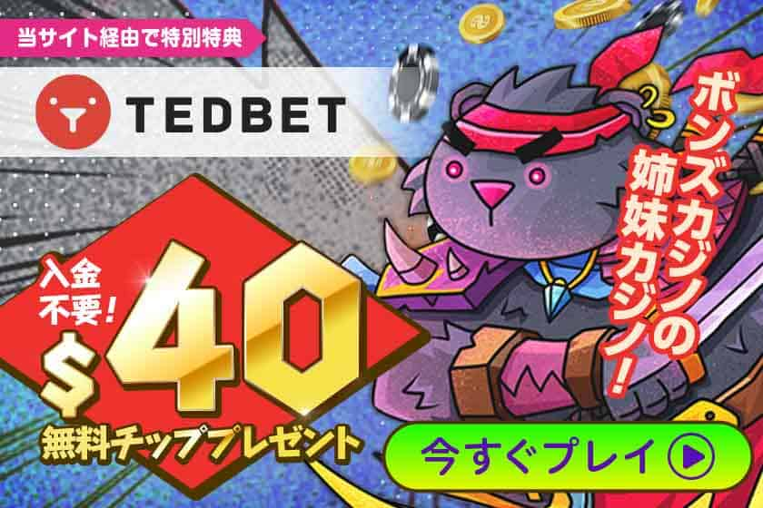 テッドベットの無料チップ40ドル進呈